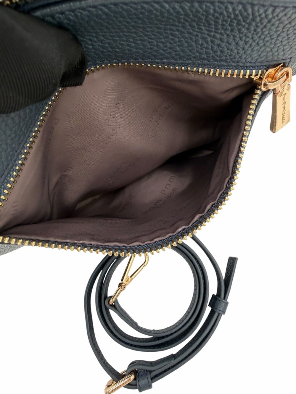 Pom Pom London City Slim Navy Pebbled Leather Crossbody & Shoulder Bag NWOT - Picture 3 of 10